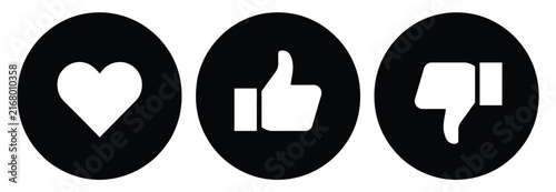 Konstfotografi Love like and dislike icons featuring heart, thumbs up, and thumbs down symbols