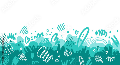 Teal Abstract Doodle Border on White Background