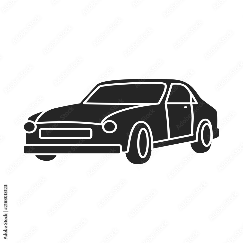 Fototapeta premium Classic vintage car icon black silhouette vector illustration isolated on white background for automotive design.