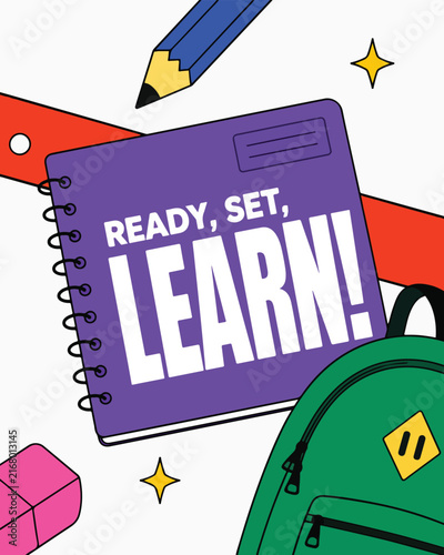 School Supplies Icon Set Featuring Backpacks and Stationery Items for Education Design
