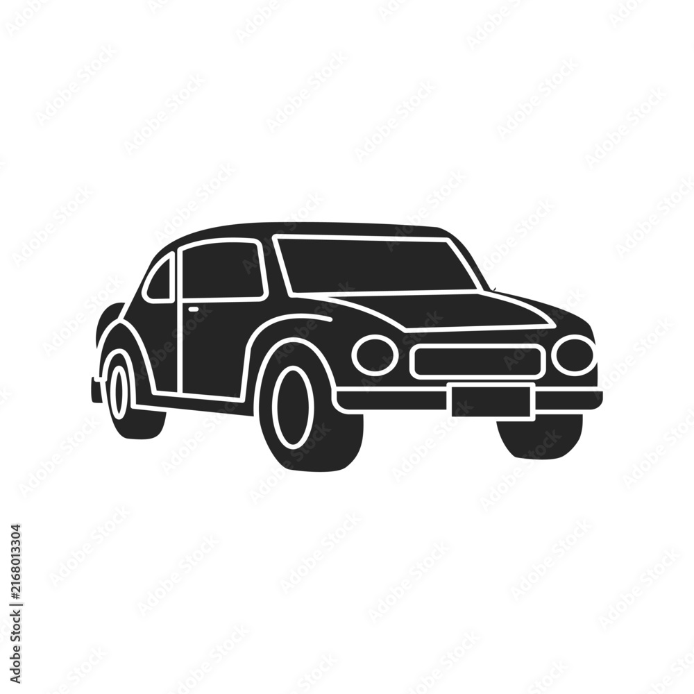 Fototapeta premium Black vintage car icon vector silhouette isolated on white background for classic automobile transport design.