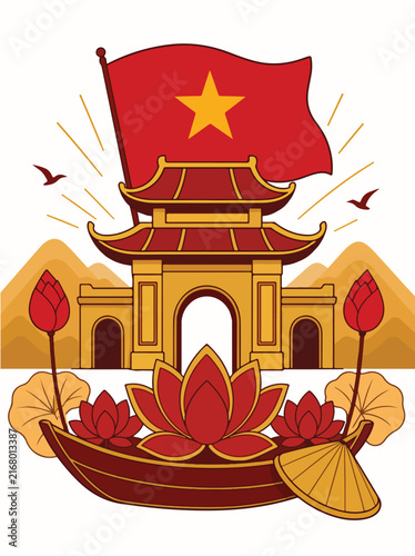 Vietnam Map Outline Vector Illustration with National Borders and Regional Boundaries