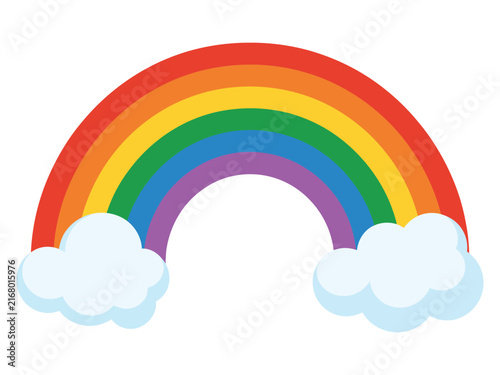 Pastel Color Rainbow Arc with Soft Clouds Vector Illustration