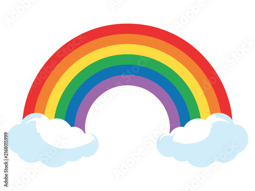 Bright Colorful Rainbow Arc Resting on Clouds Vector Illustration