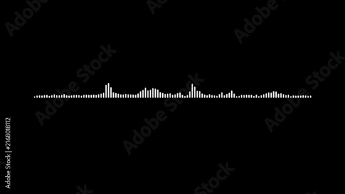 Abstract white audio wave animation, digital sound frequency spectrum visualizer, music equalizer lines, black background.