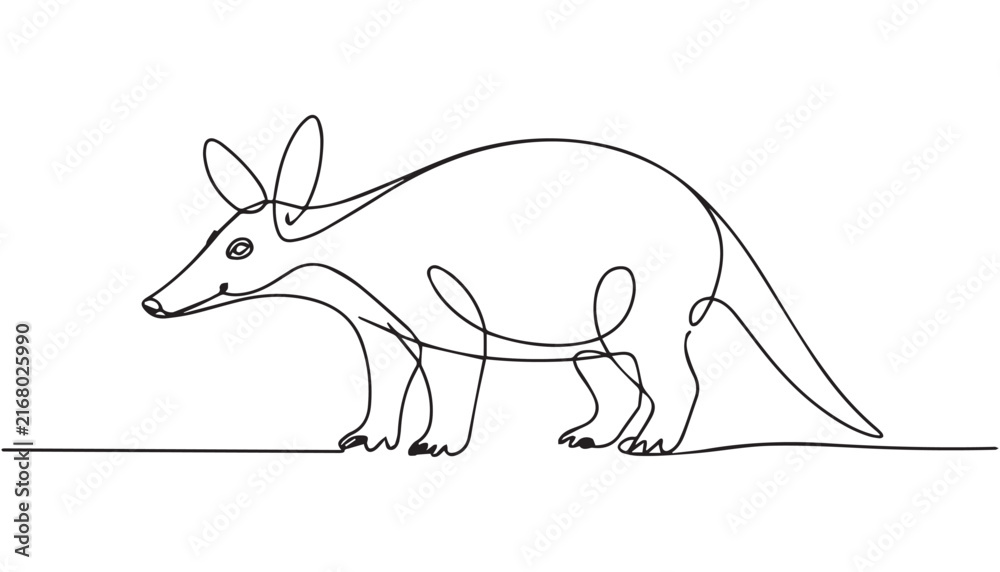 Naklejka premium Title: Continuous simple black line art drawing of a aardvark in a minimalist style on a white background.