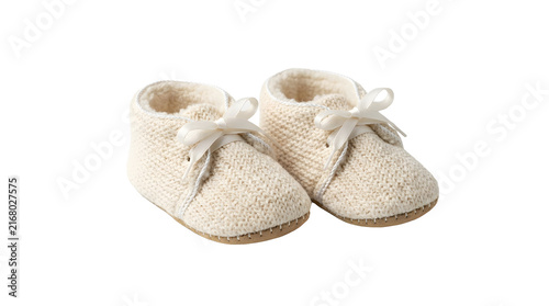 Pair of tiny baby shoes isolated on white background, ideal for newborn, fashion, and baby shower design projects, and creative projects, high quality visuals, modern branding needs