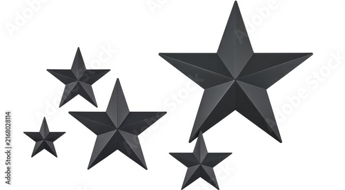 Five matte black metallic stars of varying sizes arranged in a cluster against a plain white background, for decorative wall display