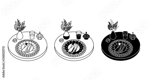 Minimalist Table Setting Vector Icons, Food Service & Dining Icons, Restaurant Menu Elements