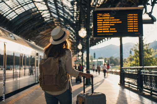 Traveler Arriving at Modern Railway Station