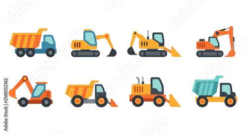 Quadro su tela Collection of Various Industrial Construction Vehicles and Earthmoving Heavy Mac