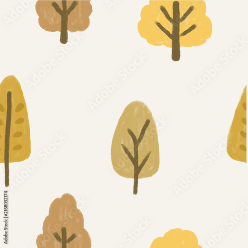 pattern autumn tree yellow brown colorful hand drawn card fabric decoration