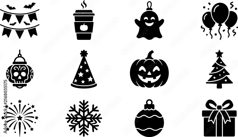 Naklejka premium Collection of various holiday and celebration icons
