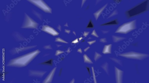 Abstract blue geometric background with dynamic radial fragments and motion