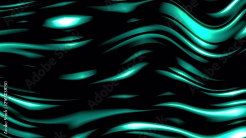 Abstract black satin texture with flowing turquoise liquid marble waves