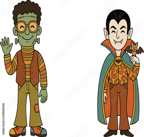 Cute Retro Halloween Frankenstein vector 