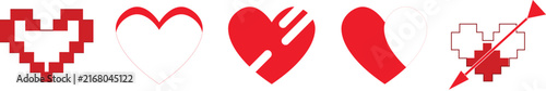 Four stylized heart icons with different designs