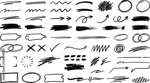 Fotografie Hand Drawn Underline Scribble and Brush Stroke Vector Set