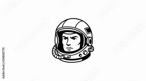 Retro Astronaut Helmet with Determined Face Illustration.