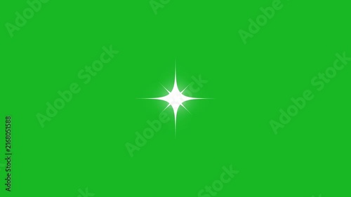 Single glowing star sparkle shine animation, bright white light flare twinkling effect glowing on transparent green screen background, magical shimmer overlay 4K
