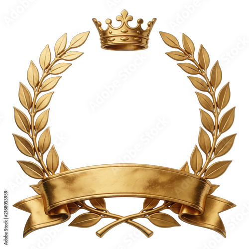 Gold Laurel Wreath Crown Emblem Transparent Background