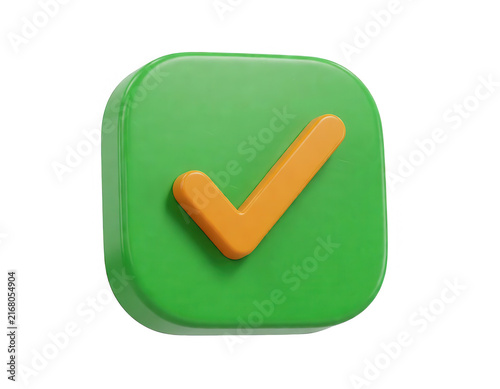 Green Checkmark Button 3d Render Transparent Background