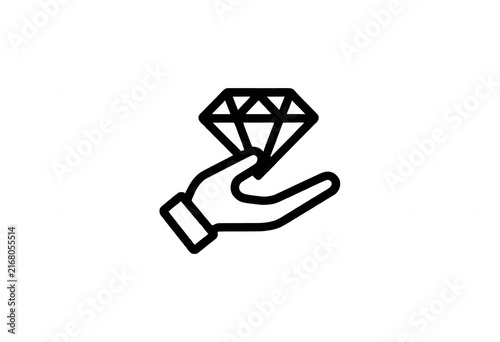 Hand Holding Diamond Outline Isolated