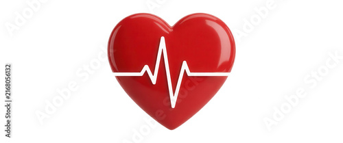 Red Heart with Heartbeat Line Transparent Background