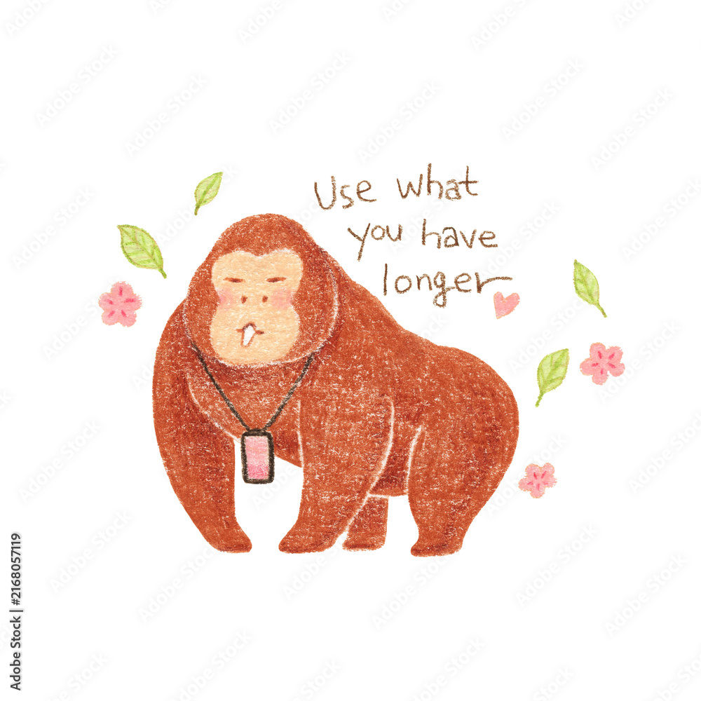 Obraz premium Cute Orangutan Illustration with Eco-Friendly Slogan 