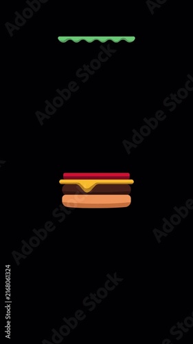 Vertical Hamburger Assembling Animation Alpha Channel for Social Media Reels 4K