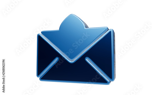 Obraz na płótnie Blue Envelope Icon: A stylized 3D blue envelope icon, symbolizing communication and messaging, poised against a clean background