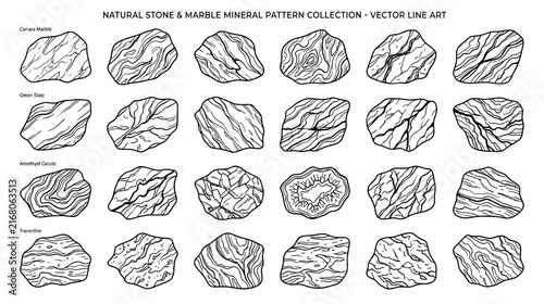 Vector Line Art Collection of Natural Stone and Marble Patterns