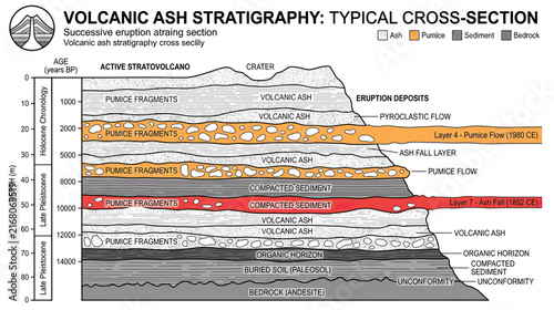 Volcanic Ash Stratigraphy Cross-Section Diagram