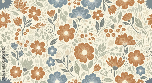 Retro Scandinavian style seamless floral vector design