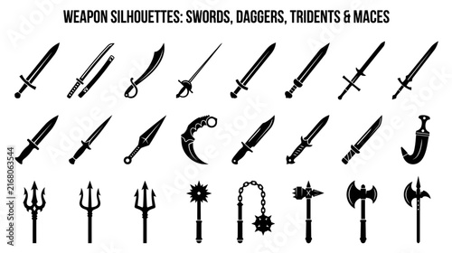 Weapon Silhouettes: Swords, Daggers, Tridents, and Maces