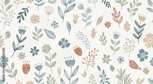 Scandinavian style colorful flower seamless vector design