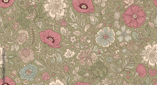 Seamless vintage floral pattern Scandinavian style vector