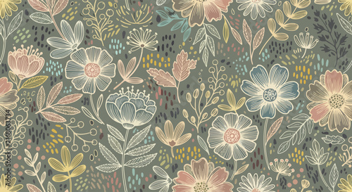 Seamless vintage vector eps hand drawn flower