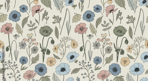 Vintage vector eps Scandinavian style floral pattern