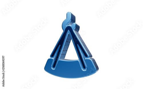 Geometric Construction Symbol: A stylized blue graphic symbol representing a measuring tool or geometric construction, abstract and modern in design.