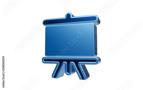 3D Blue Presentation Board: A sleek, metallic blue presentation board or easel stands ready for display, symbolizing creativity and business communication.