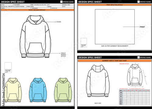PULLOVER TECHPACK HOODIE FASHION TECHNICAL DRAWING AND TECHPACK VECTOR TEMPLATE