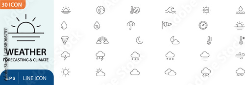 фотографія Set of black and white weather icons featuring various meteorological symbols an