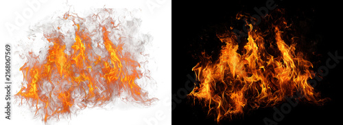 Obraz na płótnie Wide wall of realistic roaring fire flames with transparent layout and stark black background option suitable for dramatic background textures game design and composite elements