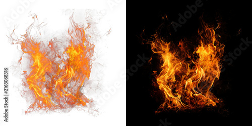 Canvas Print isolated red orange yellow fire flame explosion burning on dark black and transparent background for visual effects, design element, overlay, or compositing