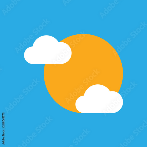 Hand-drawn vector weather icon of fluffy cloud with a bright sun illustration