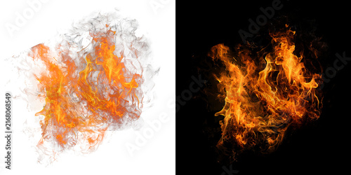 фотографія isolated red orange yellow fire flame explosion burning on dark black and transparent background for visual effects, design element, overlay, or compositing