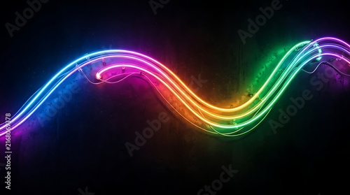 Vibrant neon light wave abstract design.