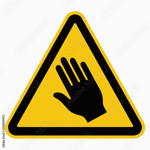 Warning Hand Symbol on Yellow Triangular Sign