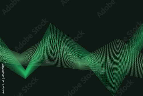 Parallel green zigzag lines forming geometric peaks and valleys on a dark black background pattern